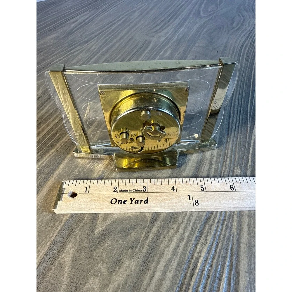 Vintage Westclox Alarm Clock Gold Mid Century Modern Acrylic Atomic Etched Works